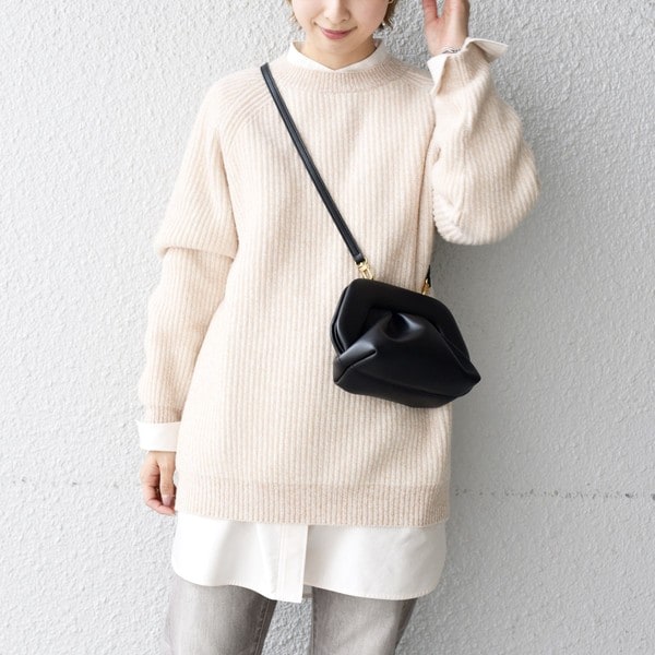 ★美品◆シップス◆ 畦編みビッグクルーネックニットOR ☆美品◇シップス◇ 畦編みビッグクルーネックニットOR