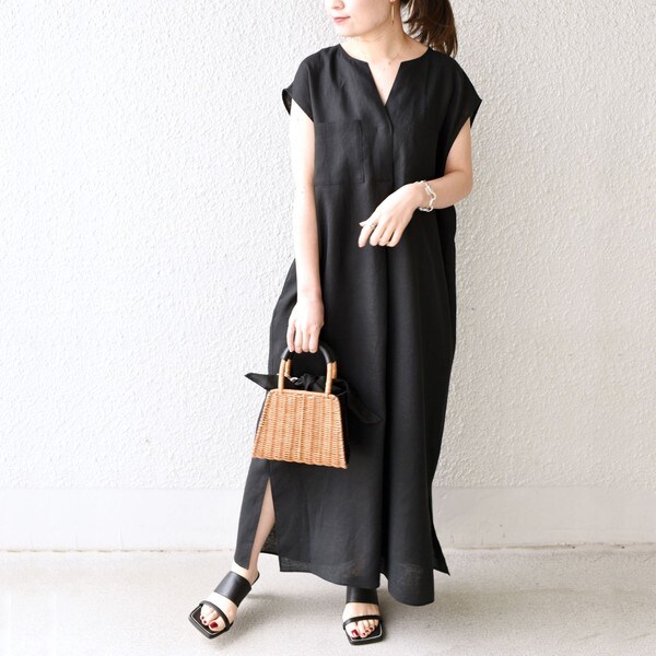 【美品】SHIPS　シップス　テレデランウエストギャザーワンピース　ブラック 美品】SHIPS シップス テレデランウエストギャザーワンピース