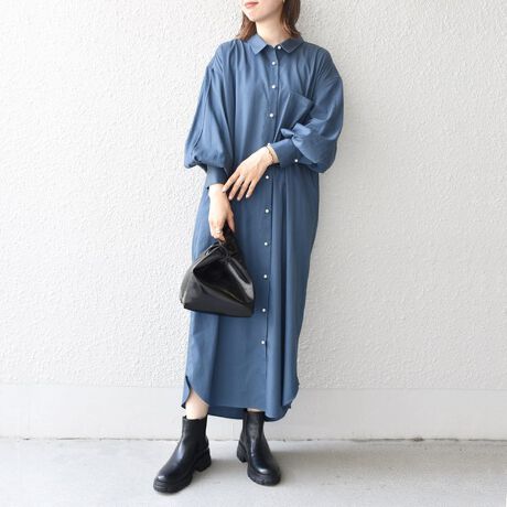 WEB限定】〈手洗い可能〉パールモチーフボタンシャツワンピース 
