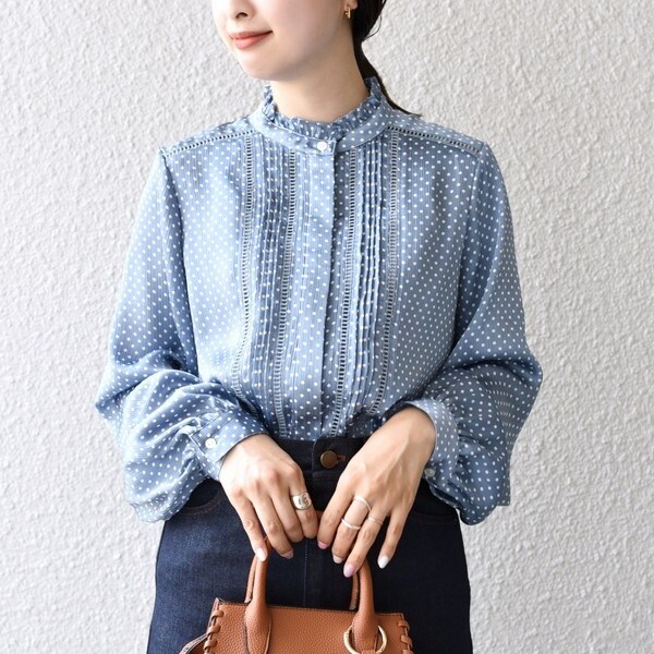 ✴︎新品未使用タグ付 SHIPS ドットフリルピンタックレースブラウス