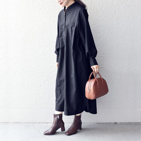 手洗い可能〉フロントパールモチーフボタンロングスリーブワンピース  