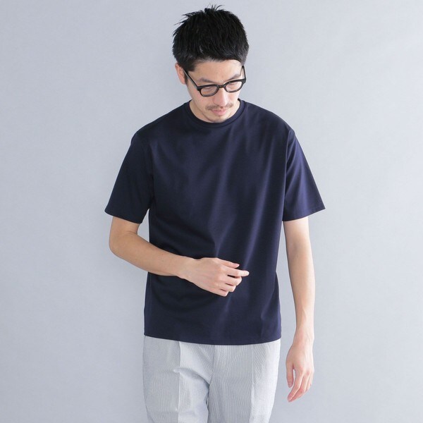 【stanley blacker】クルーネック半袖ニットＴシャツ/ネイビー/無地/ウォッシャブル stanley blacker】クルーネック半袖ニットTシャツ/ネイビー