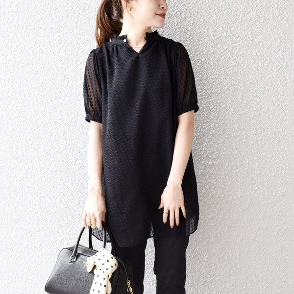 手洗い可能〉カットジャガードシフォン2WAYチュニック