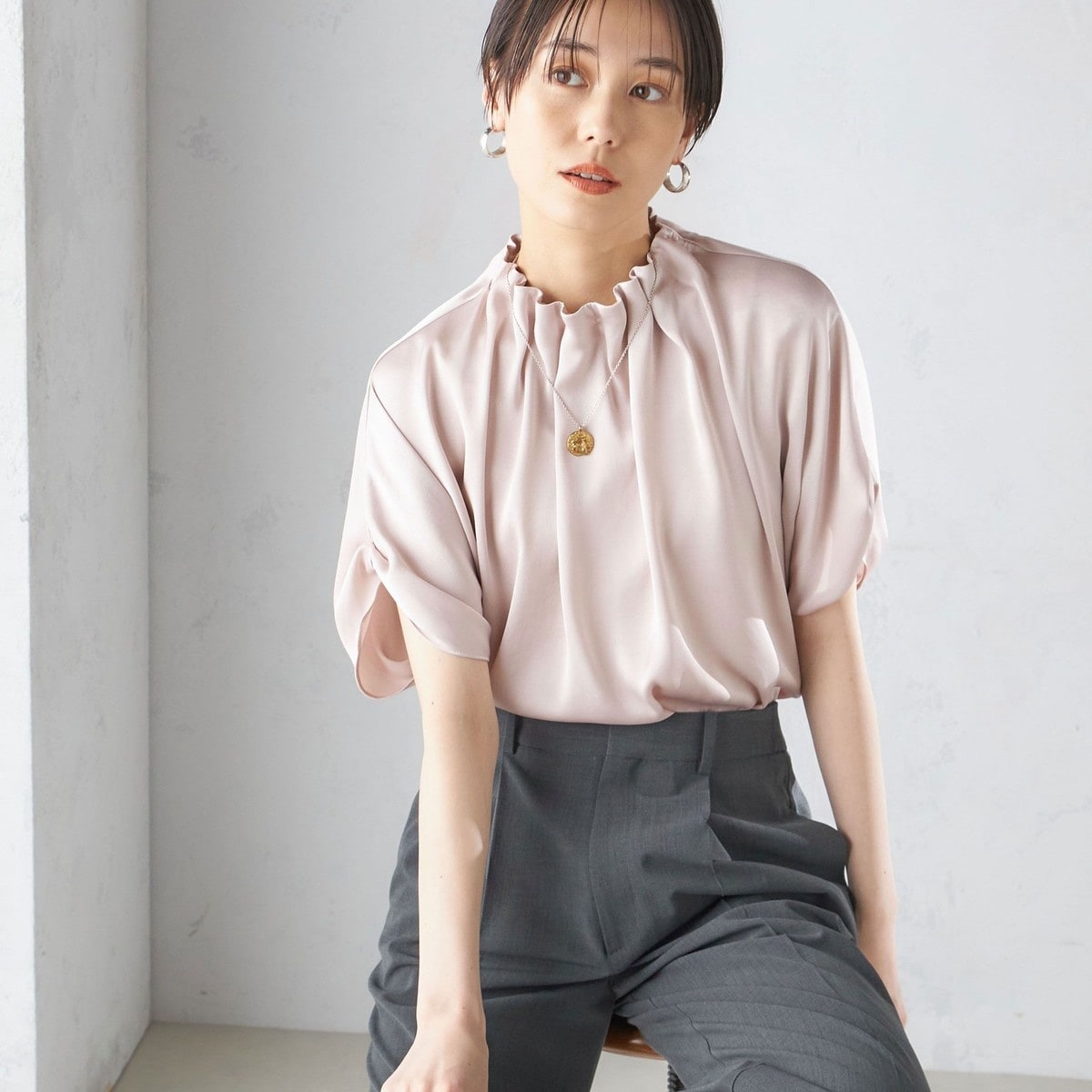 WEB限定】〈手洗い可能〉ストレッチ ジョーゼット プリーツ