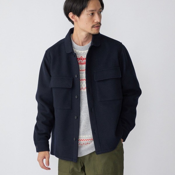 HYKE CPOジャケット シャツ メルトン ウール アンカーボタン S 紺 t20092011.jpg