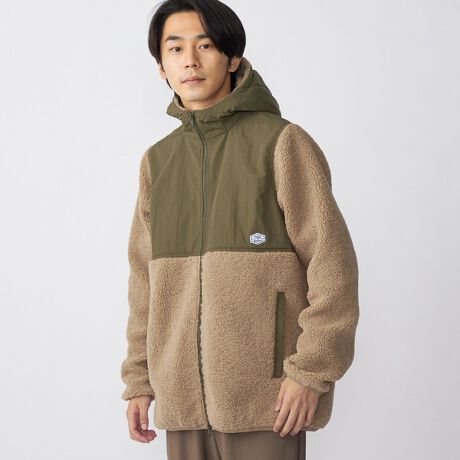 SHIPS： スタイリッシュ ロゴ ワッペン ナイロン ボア フリース 