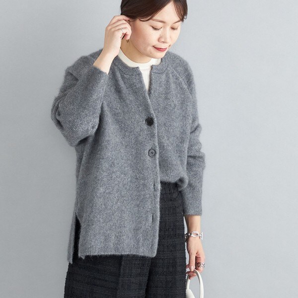 2025年冬【法人向けお歳暮】 予約》〈手洗い可能〉ヘアリー キーネック カーディガン トップス