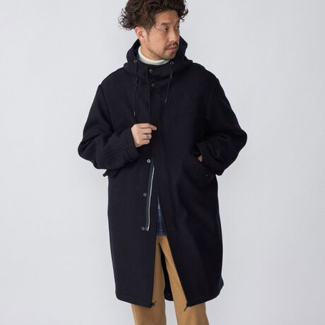 SHIPS シップス 黒 フード付きモッズコート インナー付き たやすく 