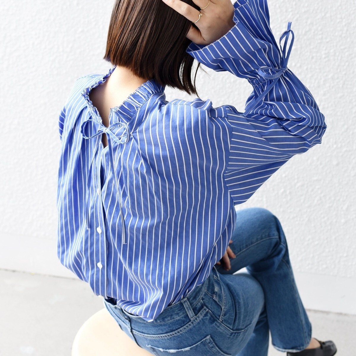 極美品 シップス SHIPS ブロードストライプキャンディスリーブブラウス 極美品 シップス SHIPS ブロードストライプキャンディスリーブ
