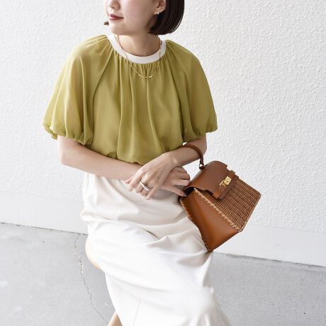 手洗い可能〉シアー トップス コンビ ジョーゼット ワンピース  