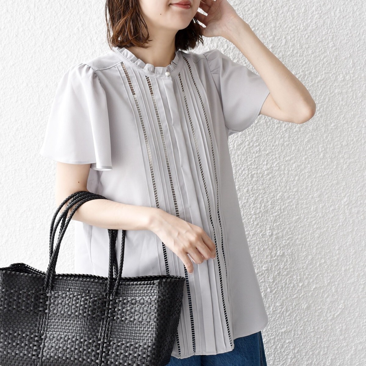 早い者勝ち！【美品】チェック 配色 ハシゴレース ピンタック 半袖 ブラウス cd010-63285-06b.jpg?basethum=225