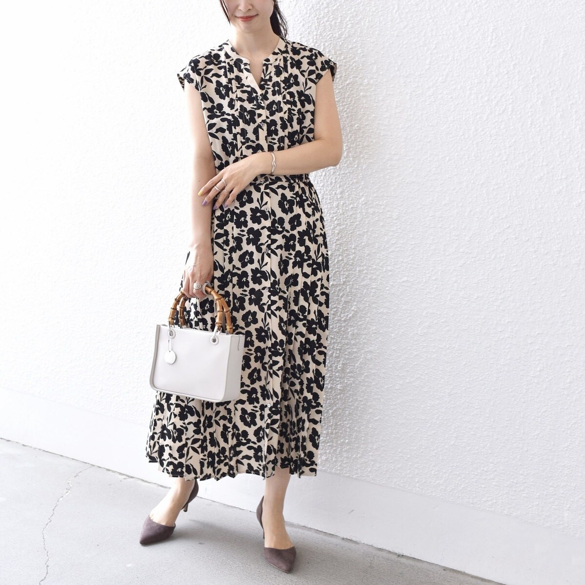 WEB限定】〈洗濯機可能〉ドット 花柄 サイド プリーツ フレンチ