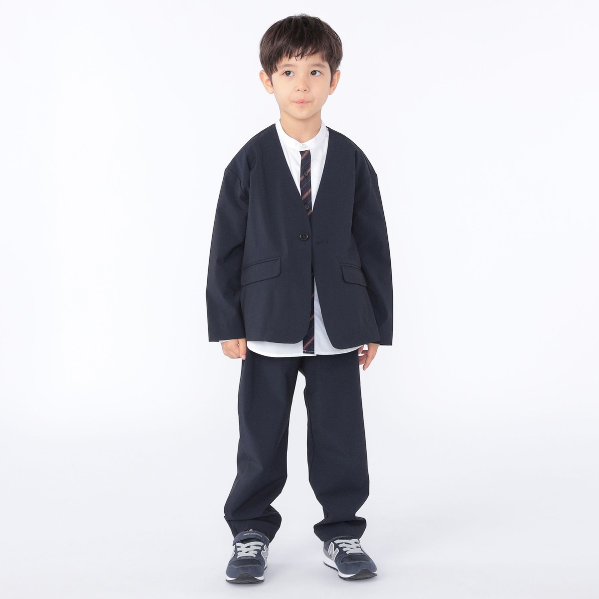 SHIPS KIDS:100～130cm /〈多機能〉ネイビー ノーラペル ジャケット