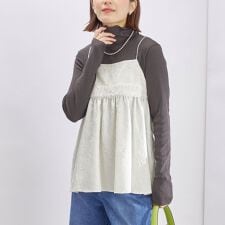 〈手洗い可能〉ジャカード サイド フリル キャミソール