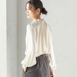 一部WEB限定】〈手洗い可能〉ヴィンテージ サテン ネック ギャザー 