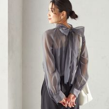 《一部追加予約》〈手洗い可能〉オーガンジー リボン ブラウス