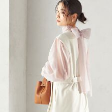 《一部追加予約》〈手洗い可能〉オーガンジー リボン ブラウス