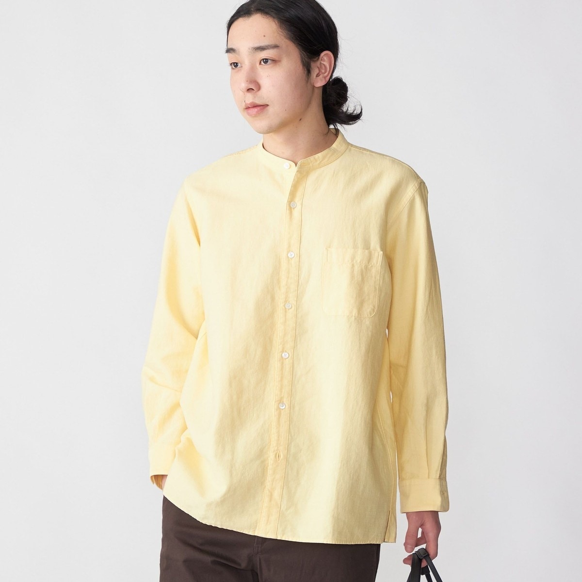 WEB限定 WARDROBE SMART】コットン バンドカラー スキッパー シャツ