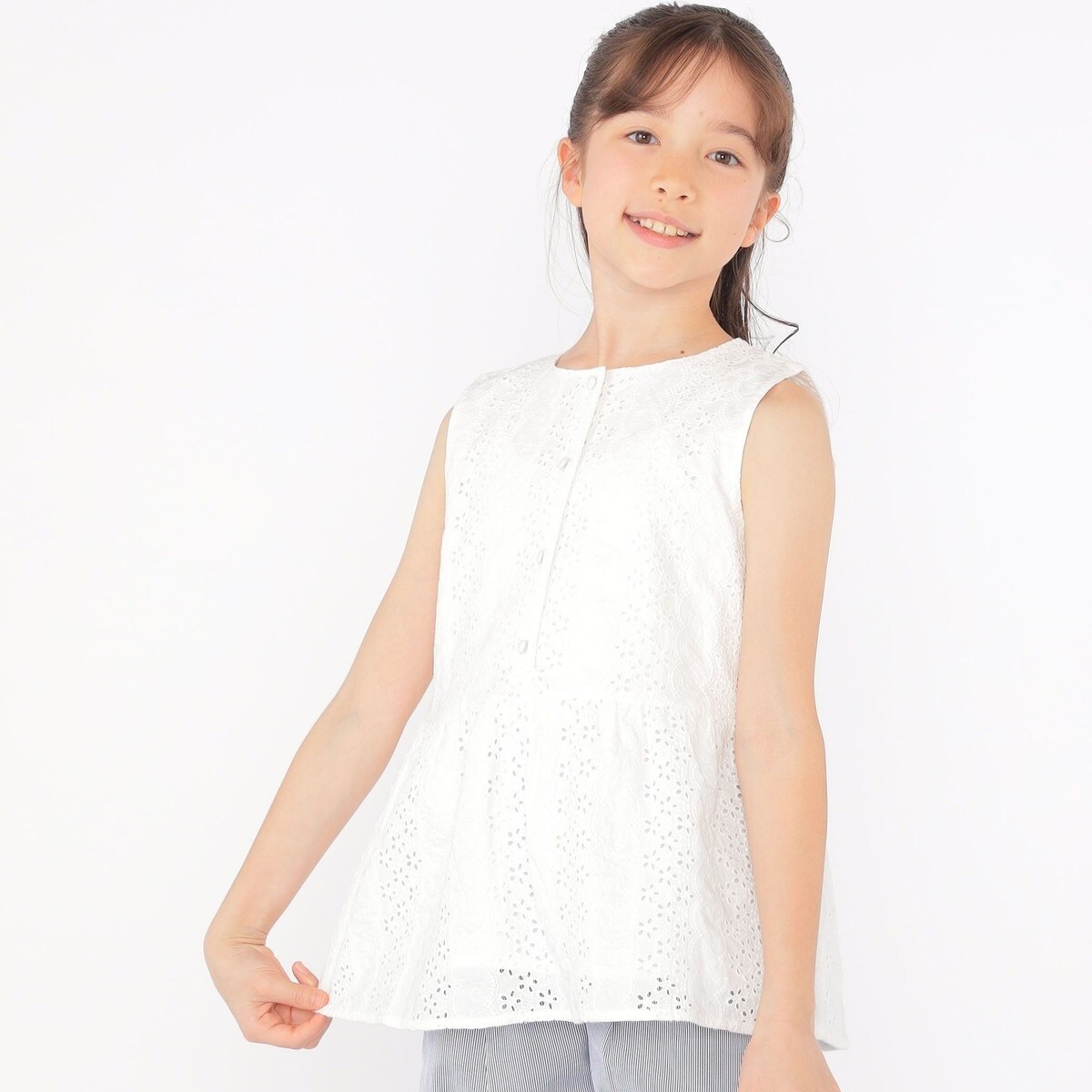 SHIPS - ships ノースリーブ　ぺプラム　ブラウス SHIPS KIDS:140～150cm / レース ペプラム ノースリーブ