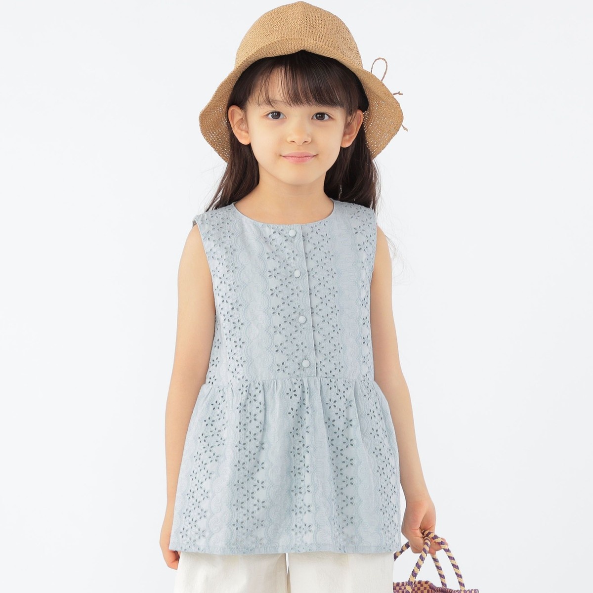 SHIPS KIDS:100～130cm / レース ペプラム ノースリーブ ブラウス