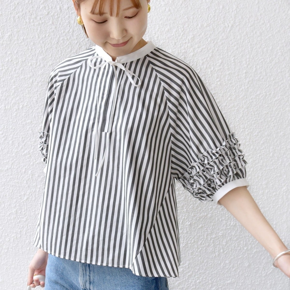 SHIPS 手洗い可能 異素材 フリル デザイン ブラウス 24SS シャツ