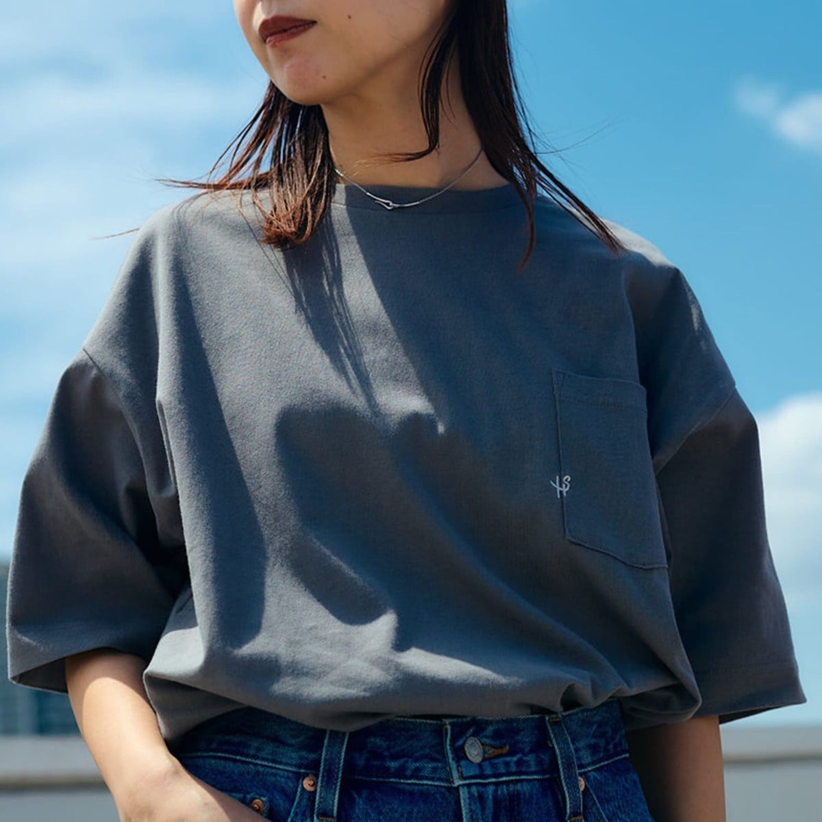大きいサイズ】シナコバ 綿シルケット クルーネック半袖Tシャツ