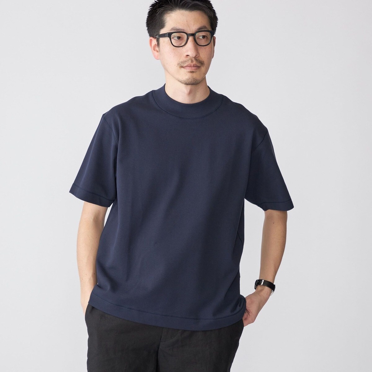 【stanley blacker】スキッパーニットポロシャツ サックス ウォッシャブル ひんやり stanley blacker】スキッパーニットポロシャツ サックス