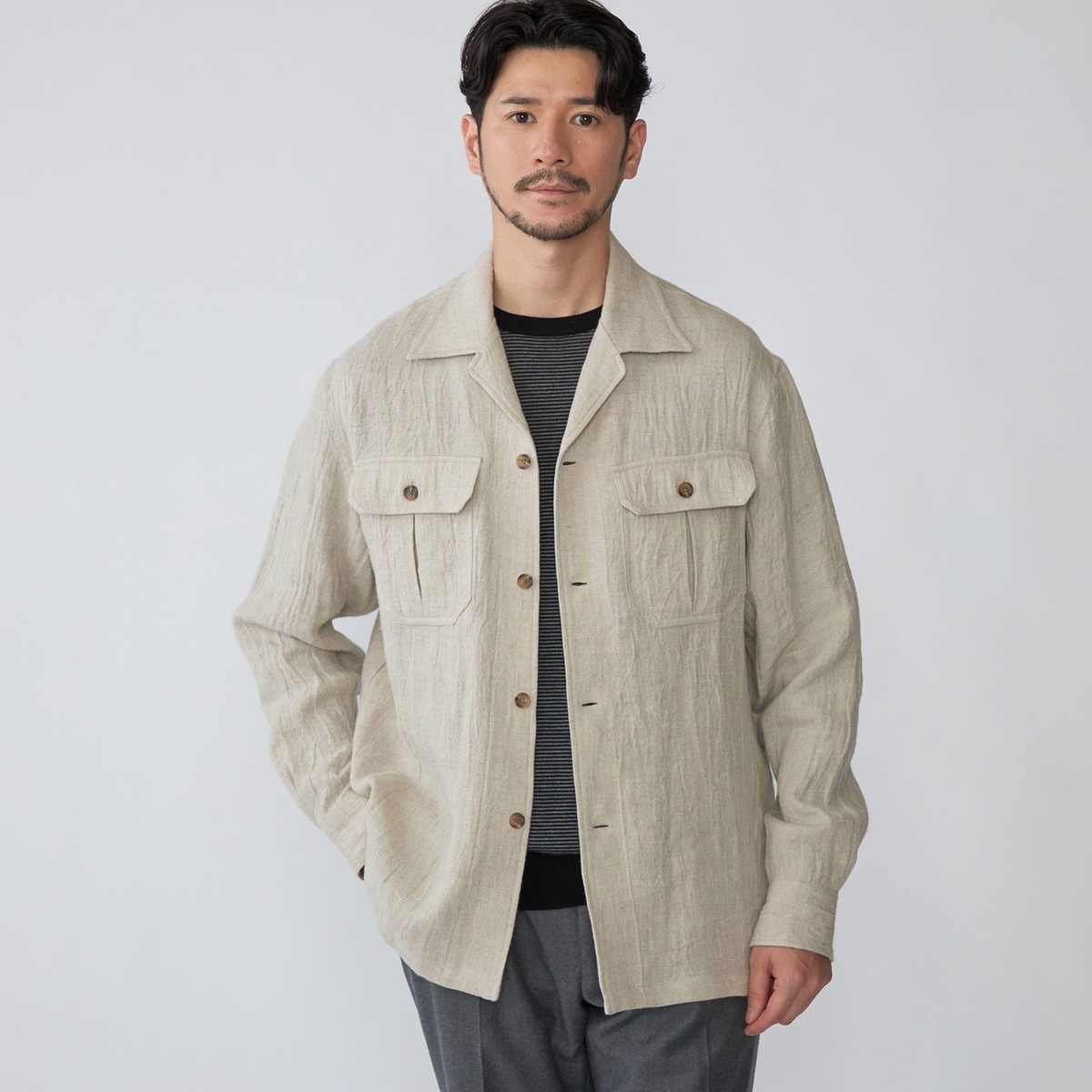 SHIPS: リネン ウール オーバーシャツ