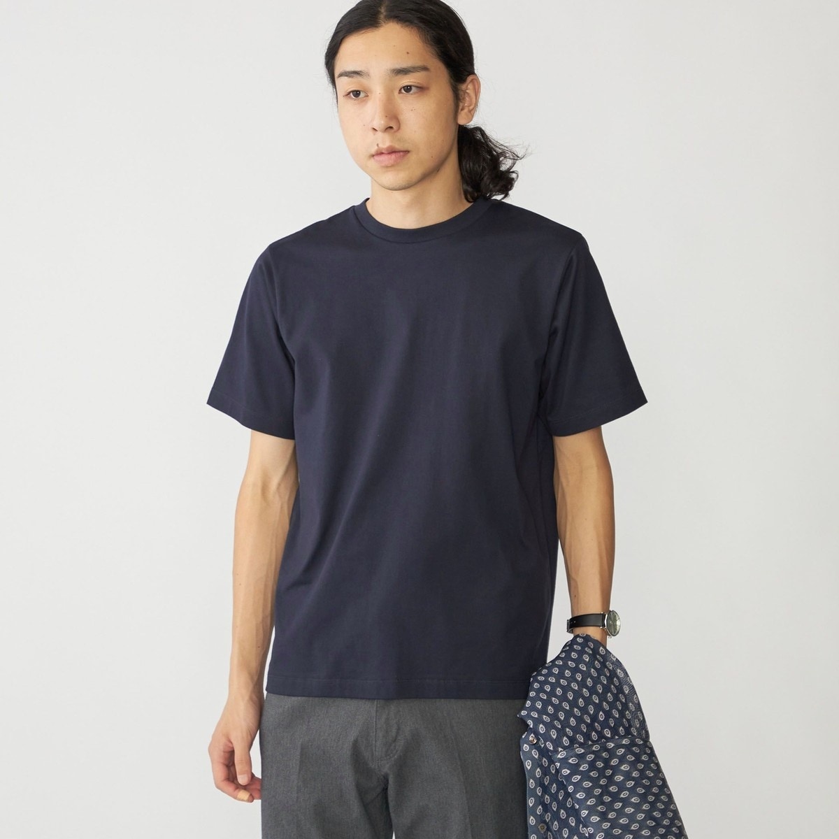 【5分袖】クルーネックニット ホワイト マシンウォッシャブル コットンブレンド RBC】【5分袖】コットンブレンドクルーネックニット/ホワイト