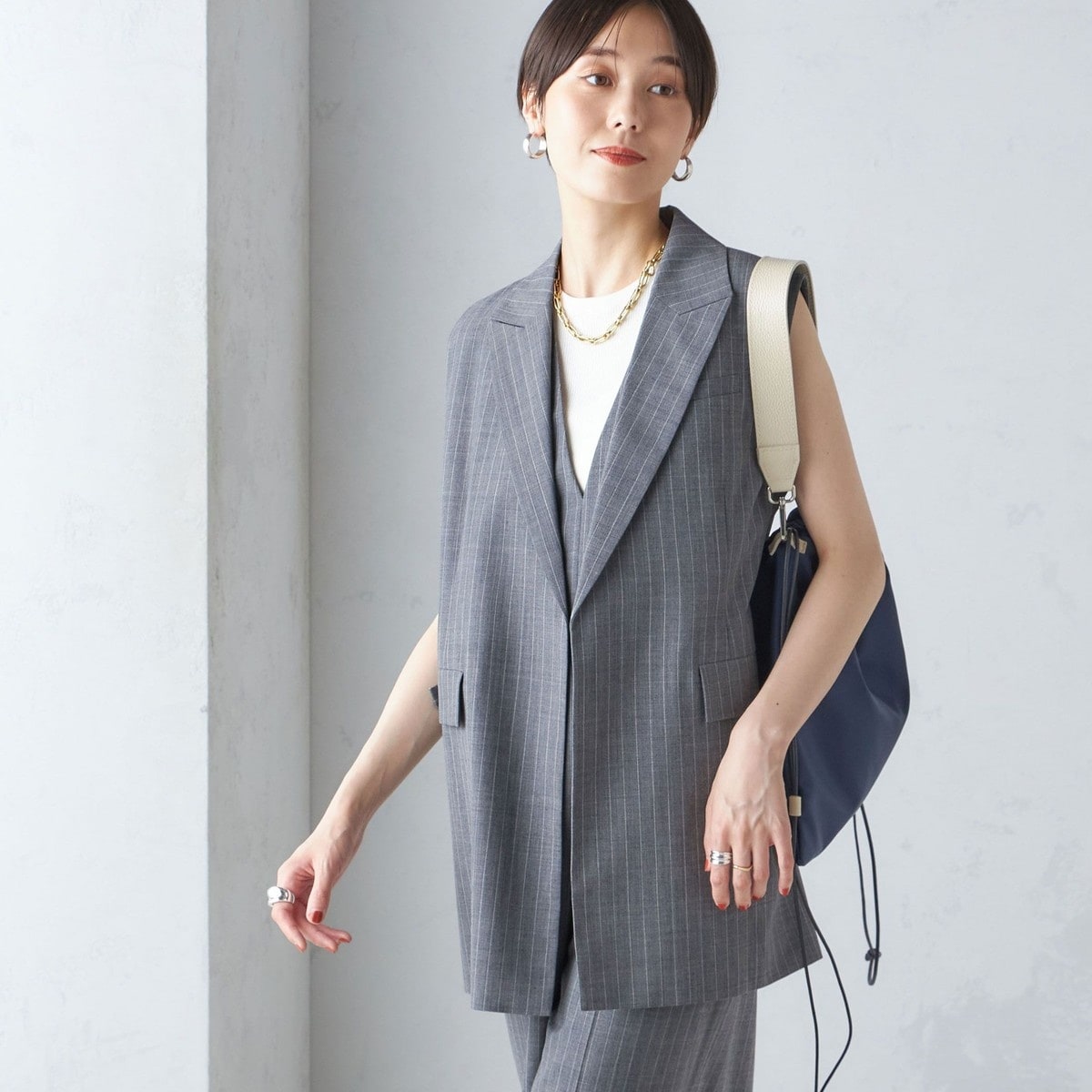 SHIPS for women / シップスウィメン 〈手洗い可能〉トリアセテート混 ロング ジレ（セットアップ対応可） 手洗い可能〉トリアセテート混 ロング ジレ（セットアップ対応可