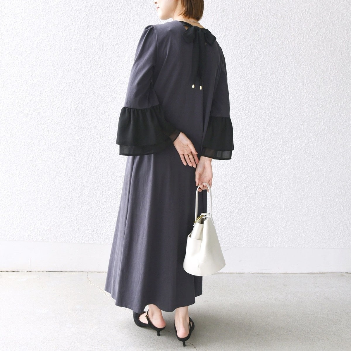 手洗い可能〉ドット シアー ジャカード ウエスト タック