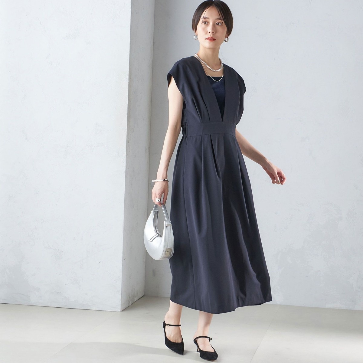 手洗い可能〉テレデラン ウエスト ギャザー ワンピース