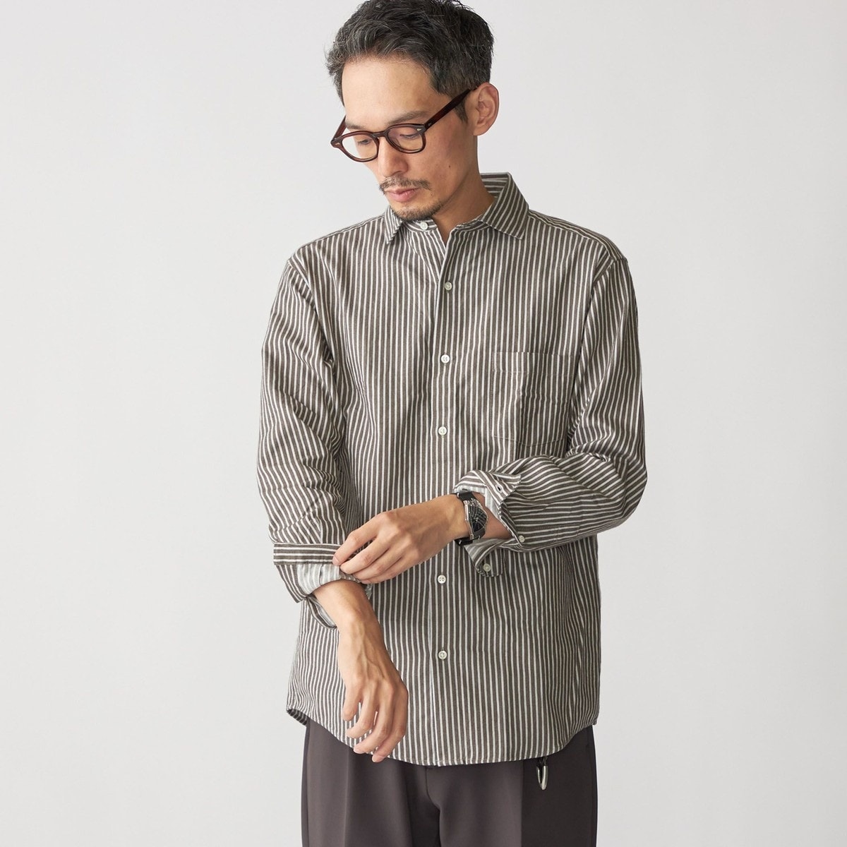 シップス（SHIPS）/Errico Formicolla: コットン ジャカード ストライプ バンドカラー シャツ Errico Formicolla: コットン ジャカード ストライプ バンドカラー