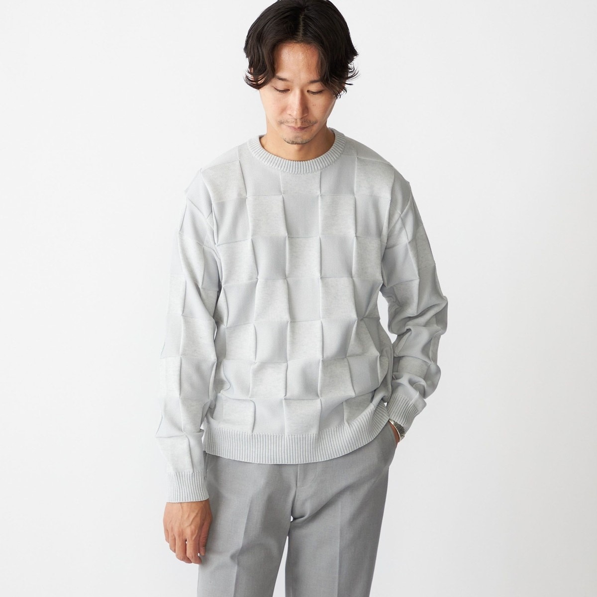 SHIPS アモッサ シャンティ ブロック リンクス編み セーター Mサイズ SHIPS:〈手洗い可能〉Amossa(R) シャンティ ブロック リンクス