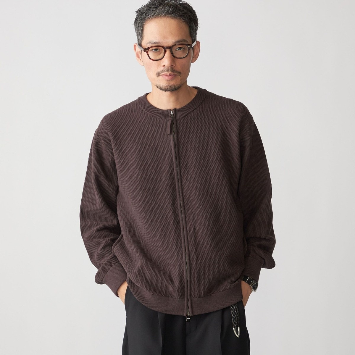 SHIPS: HANDFRAME 16ゲージ マイクロボーダー クルーネック ニット