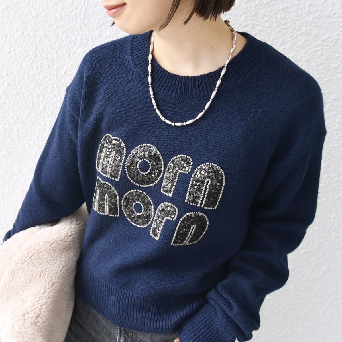 SHIPS for women / シップスウィメン 【WEB限定】〈手洗い可能〉スパンコール ロゴ ニット セール】 【WEB限定】〈手洗い可能〉スパンコール ロゴ ニット