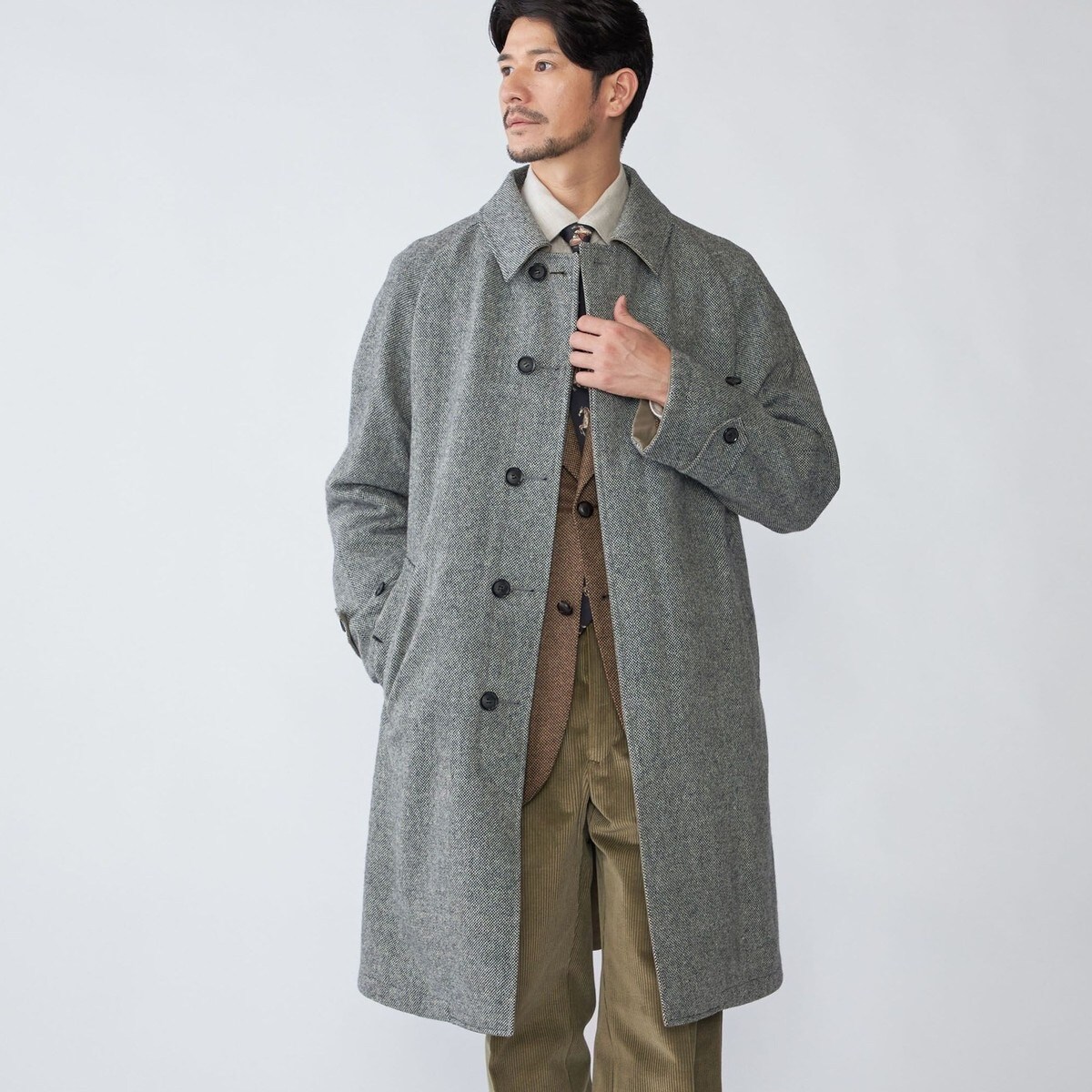 SHIPS: ポリエステル/ウール ヘリンボーンツイード リバーシブル