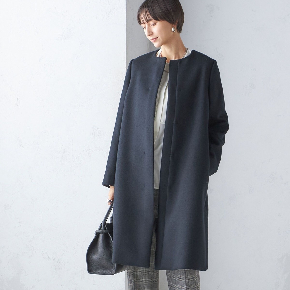 【新品未使用】SHIPS シャルム ビーバー ノーカラー ロング コート S140 シャルム ビーバー ノーカラー ロング コート | シップス