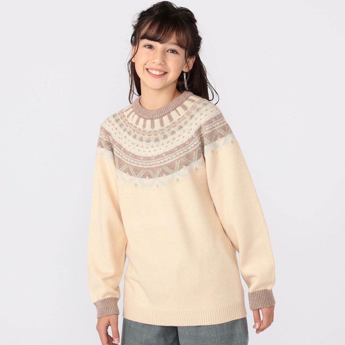 【HOOK】for　girls　リボンフェアアイル模様ニット aimoha｜【HOOK】for girls リボンフェアアイル模様ニット