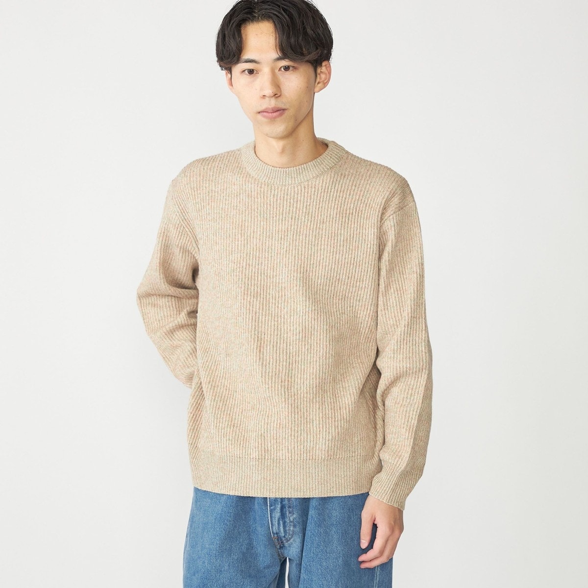 SHIPS:〈手洗い可能〉メランジ 畦編み クルーネック ニット | シップス