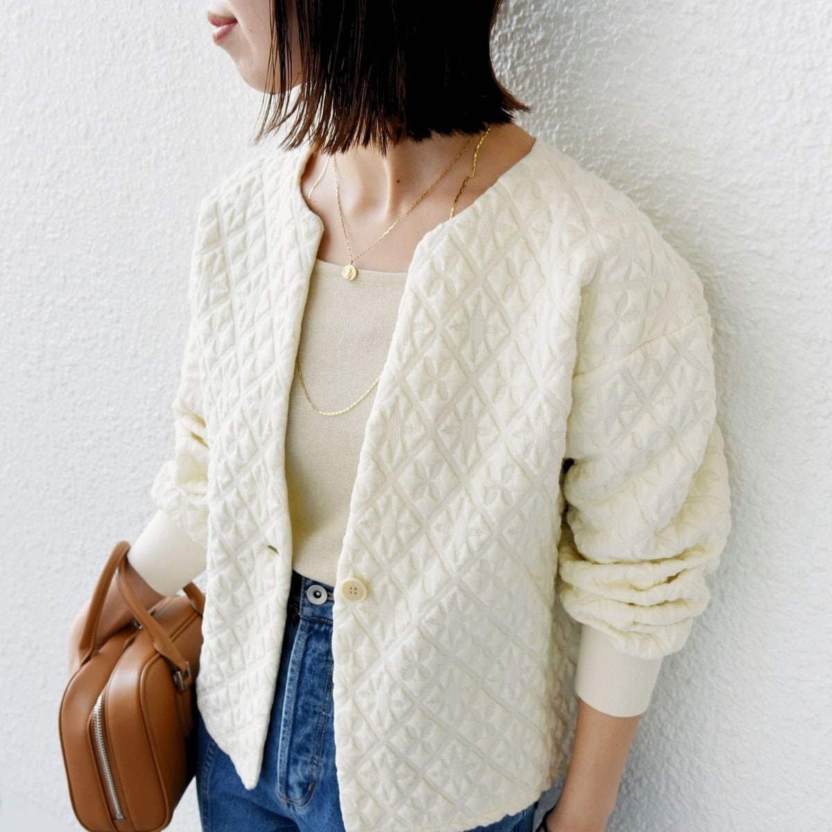 WEB限定】〈手洗い可能〉キルティング ジャカード カーディガン