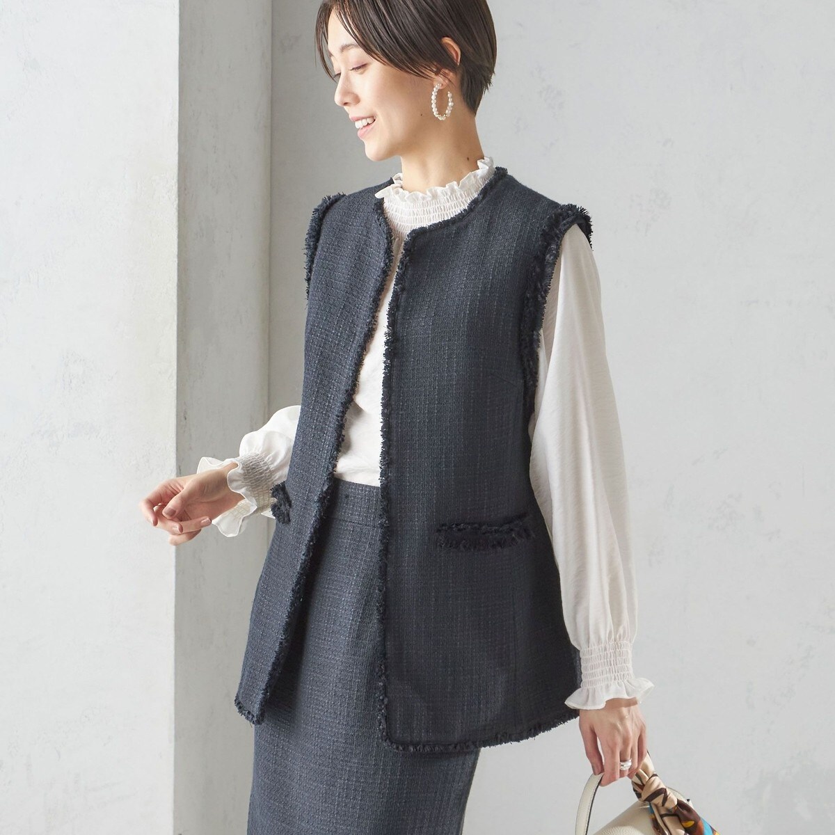 SHIPS for women / シップスウィメン 〈手洗い可能〉トリアセテート混 ロング ジレ（セットアップ対応可） SHIPS｜<手洗い可能>トリアセテート混 ロング ジレ(セットアップ