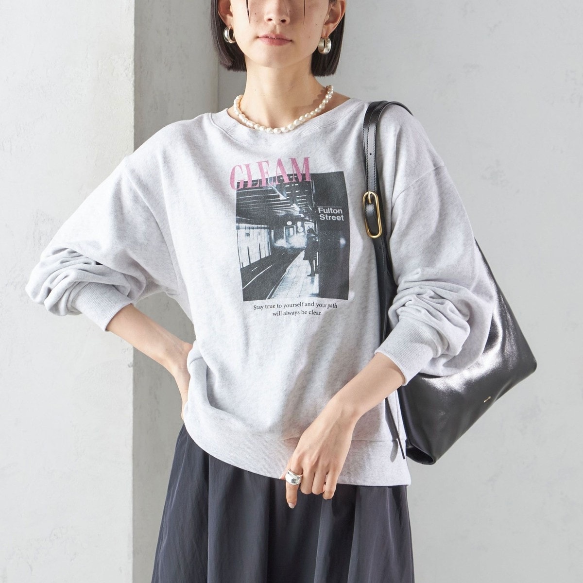 SHIPS any:〈手洗い可能〉裏起毛 ビジュー クルーネック