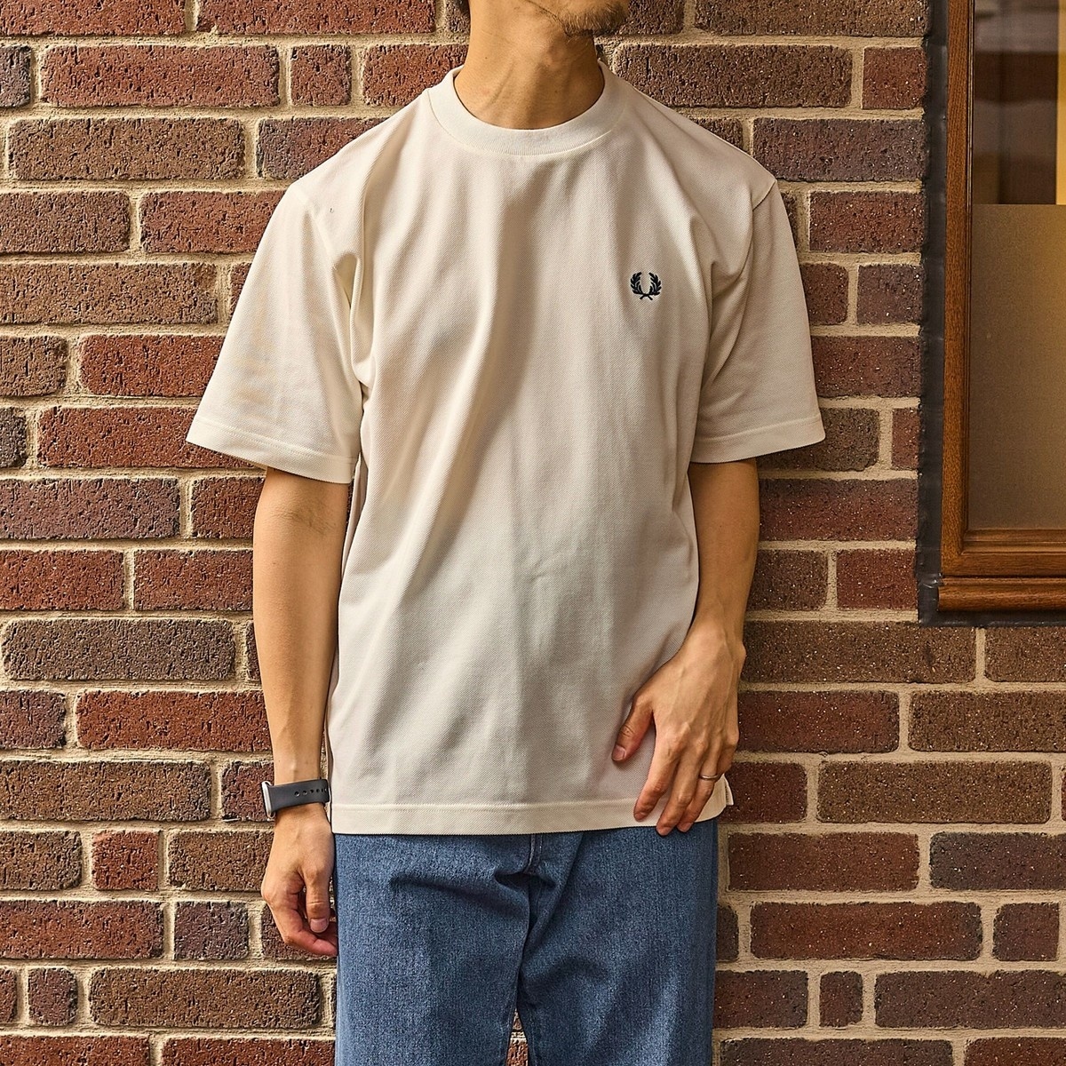 【SHIPS別注】FRED PERRY: 鹿の子 Mサイズ　Tシャツ24SS SHIPS別注】FRED PERRY: SOLOTEX(R) 鹿の子 ワンポイント ロゴ T