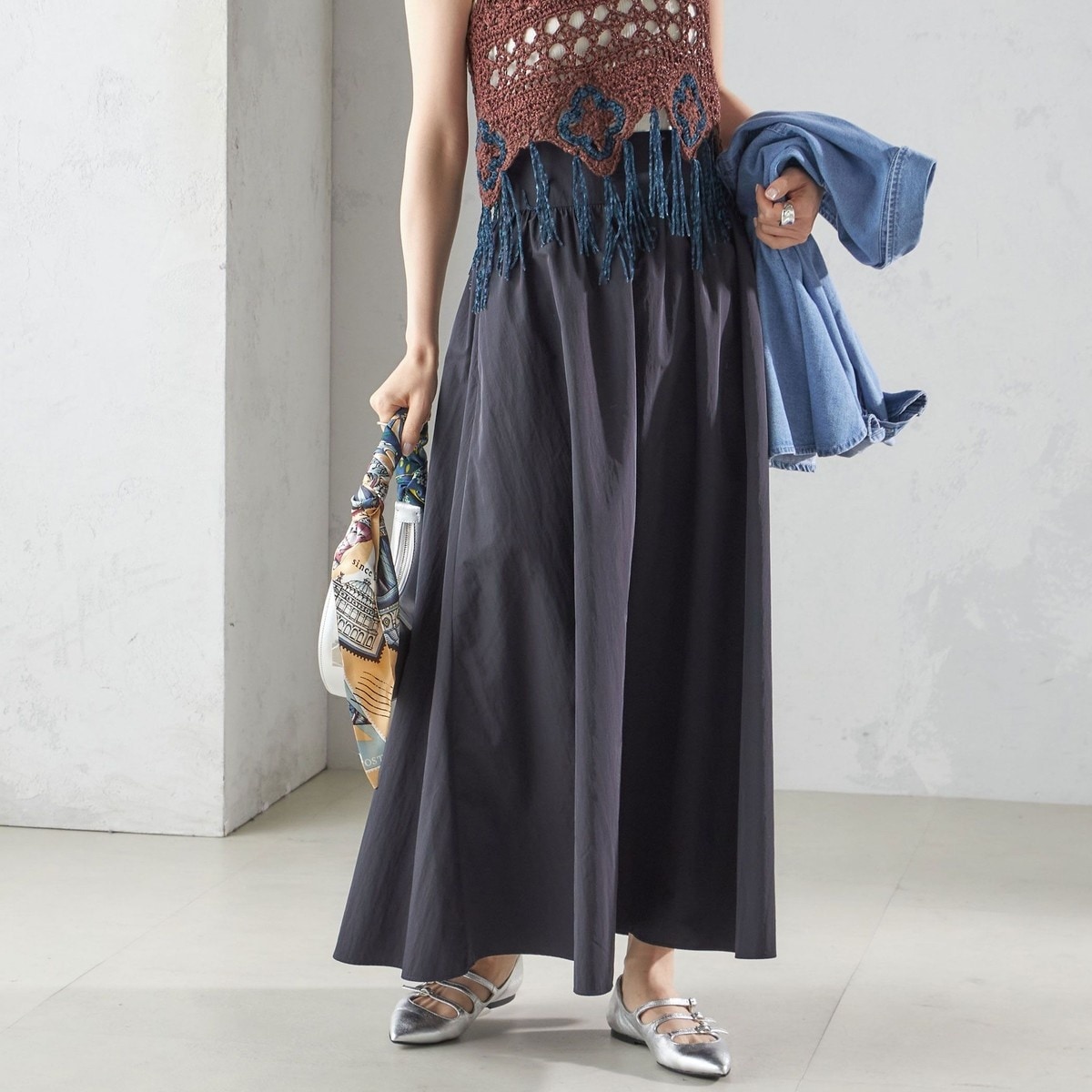 手洗い可能〉タイプライター チンツ タック ギャザー スカート