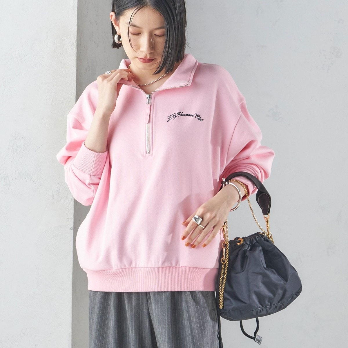 SHIPS any 裏起毛 ビジュー クルーネック コンパクト プルオーバー SHIPS any:〈手洗い可能〉裏起毛 ビジュー クルーネック