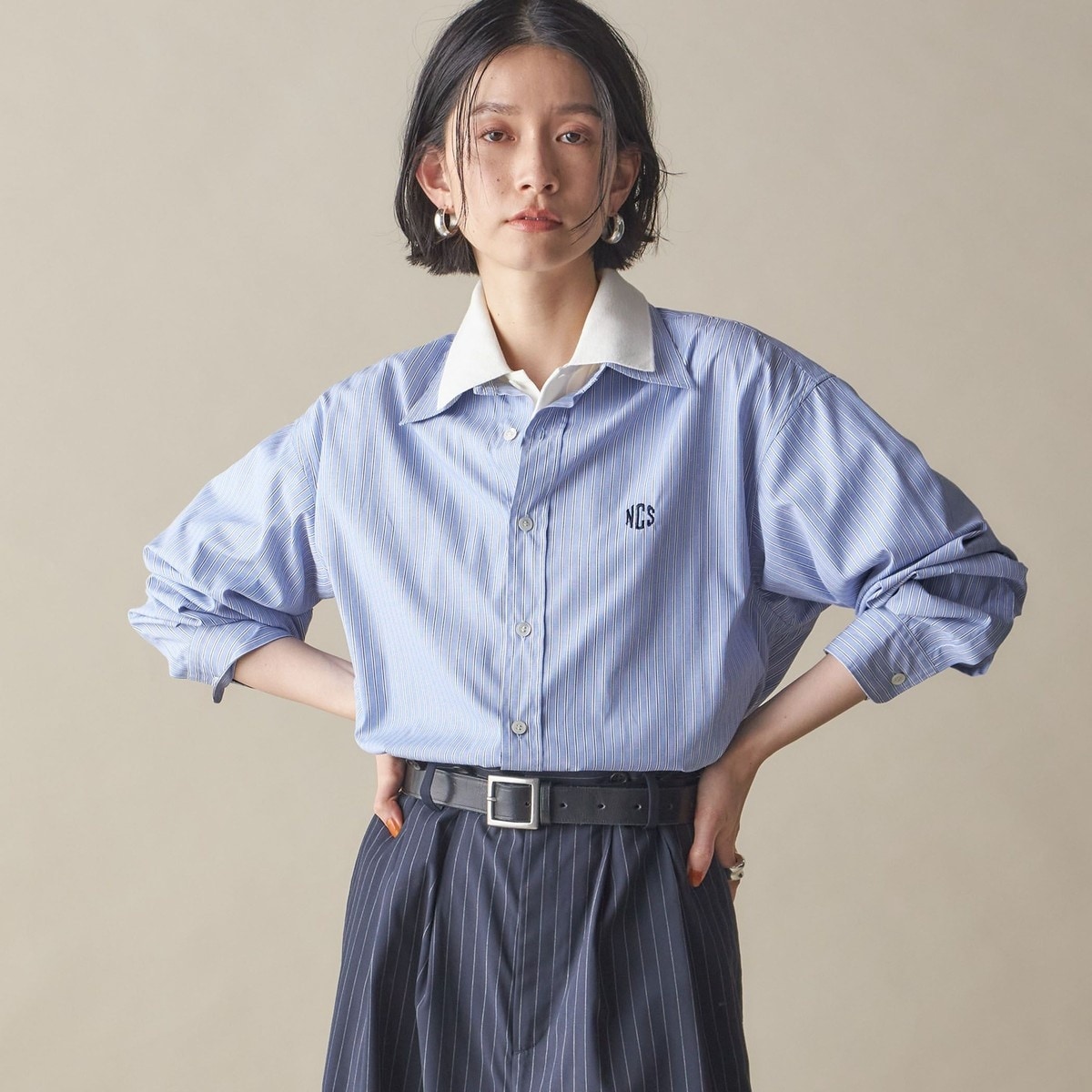 SHIPS any:〈洗濯機可能〉REPREVE バンド カラー シャツ