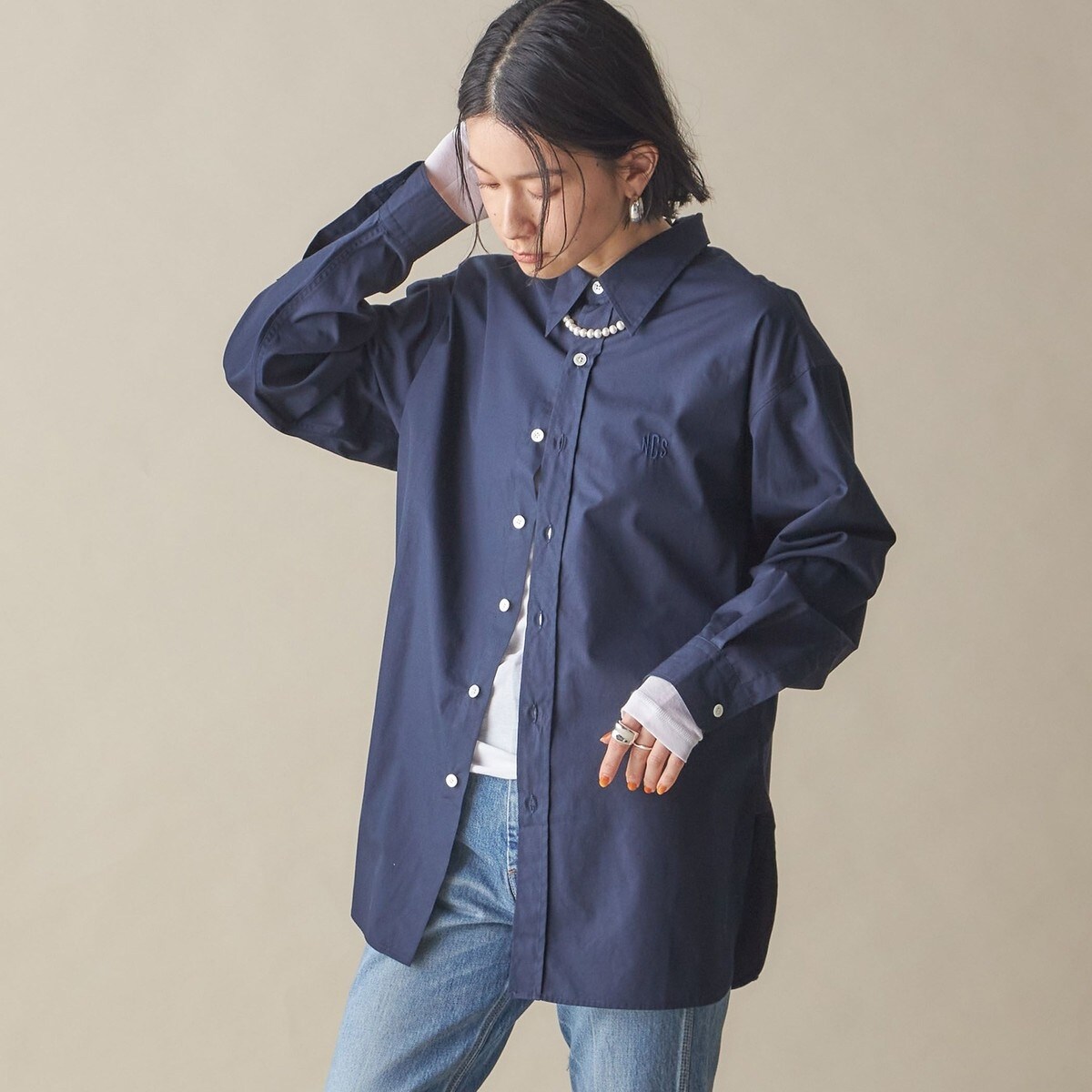 SHIPS any:〈洗濯機可能〉REPREVE バンド カラー シャツ