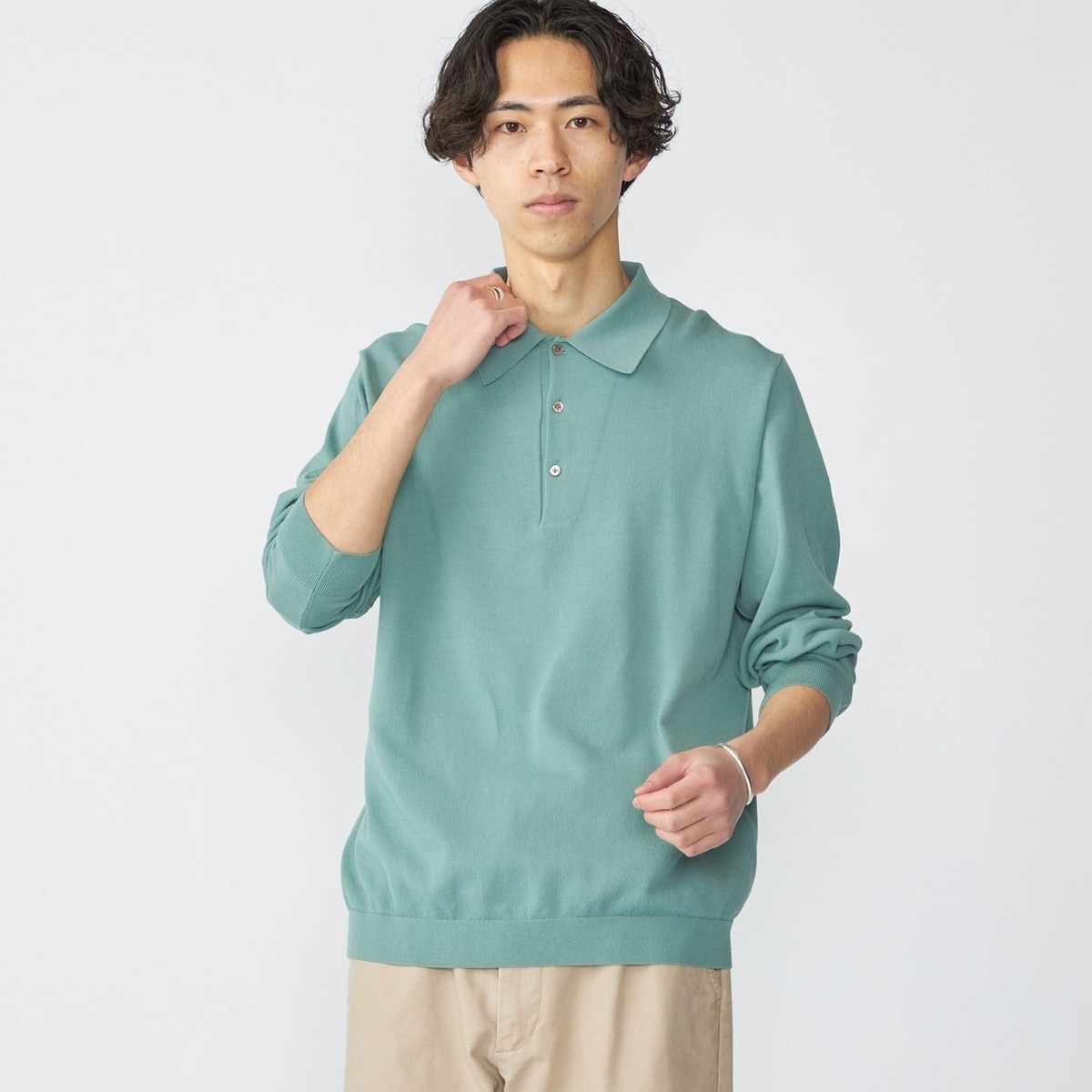 シップス（SHIPS）/SHIPS:〈手洗い可能/抗菌防臭〉16ゲージ インレイ ロングスリーブ ポロニット SHIPS:〈手洗い可能/抗菌防臭〉16ゲージ インレイ ロングスリーブ