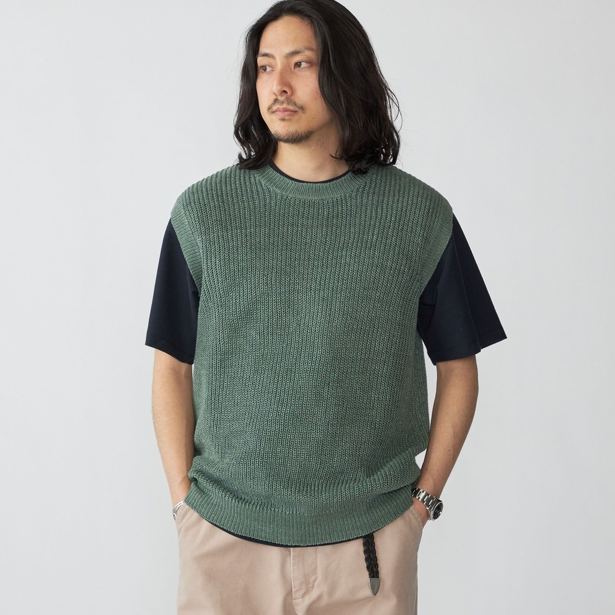 ヴィトゥエルヴネイビー ストライプ ベスト SLIM TAPERED】ジレ(ベスト)/ネイビー×シャドーストライプ